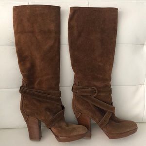Donna Karan Camel Heeled Suede Boots